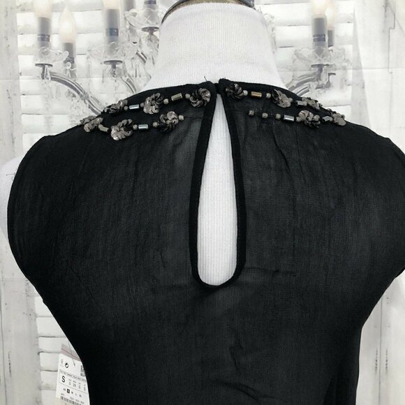 Zara Basic Size Small Black Sleeveless Blouse Shirt Tank Top Funeral Keyhole - Picture 6 of 9